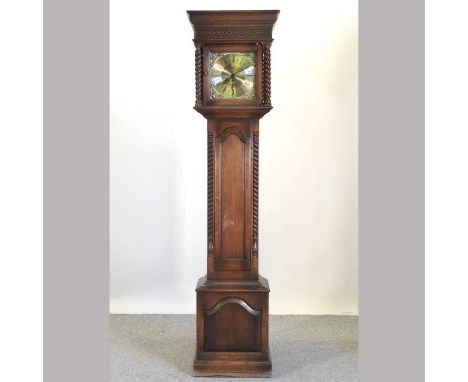 An oak cased longcase clock, 20th century, the dial signed James Stewart, Armagh, the three train movement with Westminster c