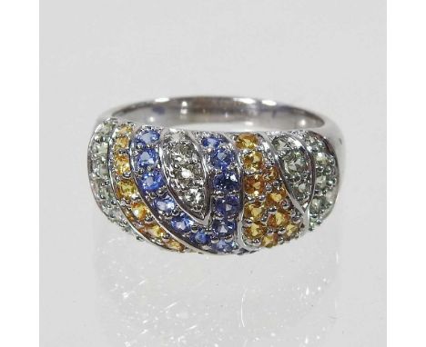 A 9 carat gold sapphire cluster ring, 6.5g, size R, boxed