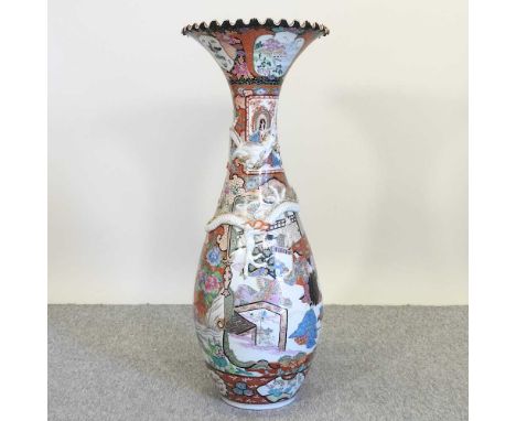 A large early 20th century Japanese floor vase, of baluster shape, with a frilled rim, 92cm highCondition report: Overall loo