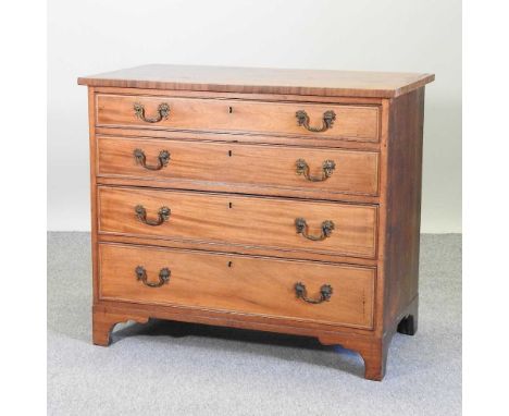 A 19th century mahogany chest, with satinwood and ebony stringing, containing four long drawers, on bracket feet96w x 53d x 8