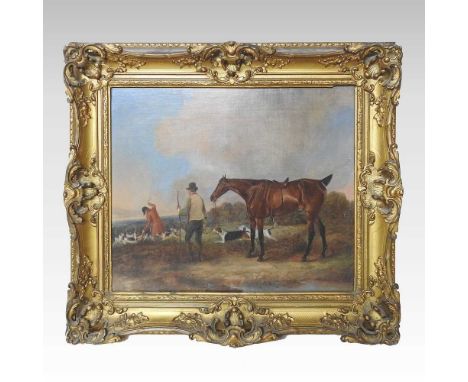 R Crane, 19th century, horse and hounds, signed and dated 1820, oil on canvas, 40 x 50cmCondition report: Overall condition i