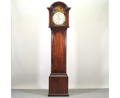 A mahogany cased longcase clock, having a 19th century painted dial, with an eight day movement, in a bespoke made modern cas