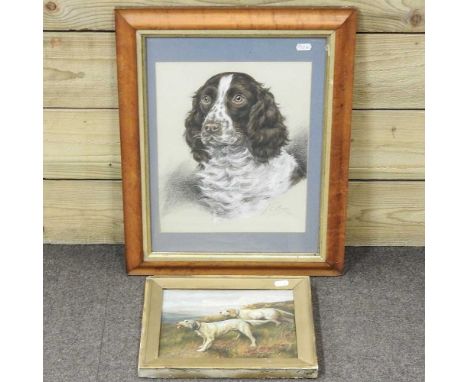 K C Brown, early 20th century, head of a spaniel, signed and dated 1940, pen and wash on paper, 33 x 27cm, together with Engl