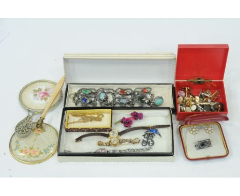 Box of costume jewellery, cufflinks, bracelet, watches etc