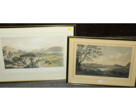 Victorian print of a view of North East City of Carlisle and a print of Bassenthwaite framed and mounted in a Hogarth frame