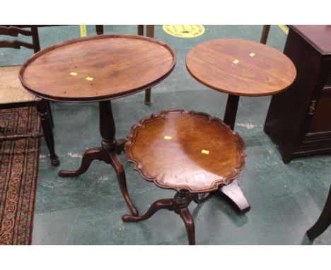 Three misc mahogany tripod tables