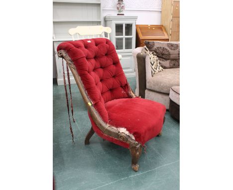 Victorian button back chair in red material
