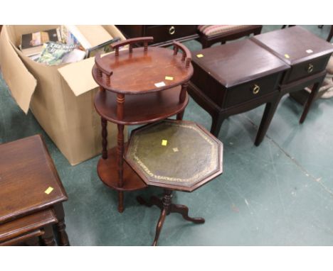 Octagonal shaped tripod table &amp; oval whatnot