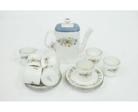 Royal Doulton Pastorale coffee pot, 6 cups, saucers, milk and sugar