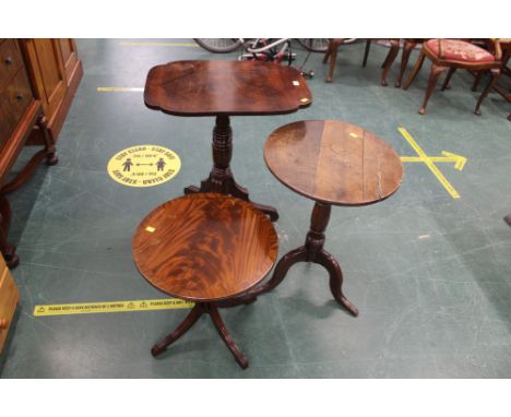 Three misc tripod tables - one oak circular