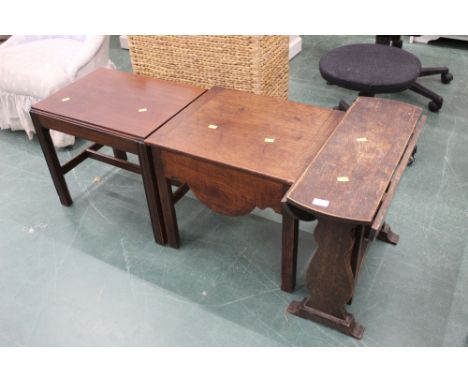 Small oak drop leaf table, commode style table &amp; rectangular occasional/coffee table