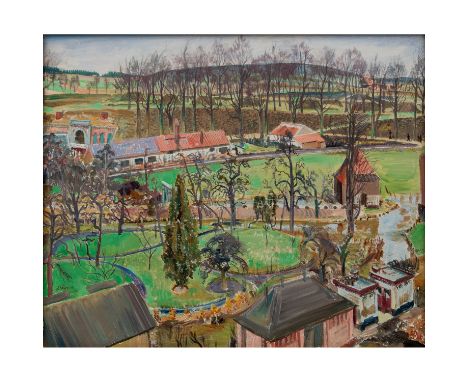 NÄGELE, REINHOLD (1884-1972) "Landschaft in Flandern" 1917 Tempera auf Karton, signiert "R. Nägele", datiert und bez. "Diest"