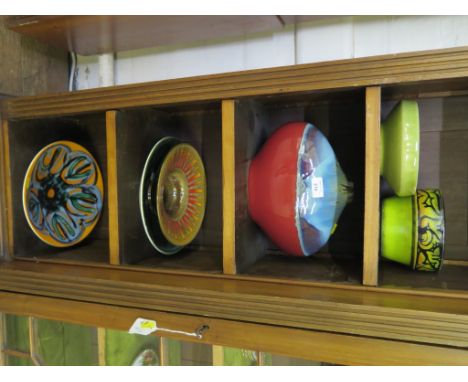 Two Poole Pottery Delphis range large bowls, one as found, and a smaller bowl, as found, Poole Pottery Aegean range pedestal 