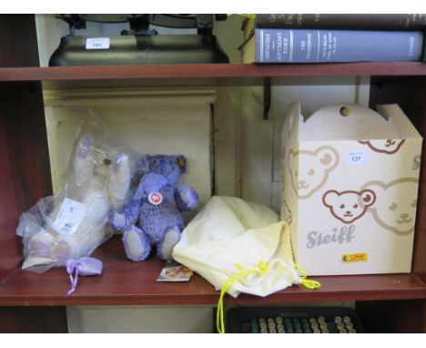 A Steiff Diana memorial teddy bear, no. 662560, sealed and boxed, and a Steiff Florence The Lavender Bear No 001918, with cer