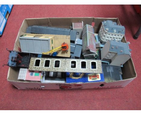 A Quantity of OO Gauge Railway Lineside Buildings, by Hornby and others including engine shields, commercial and industrial u