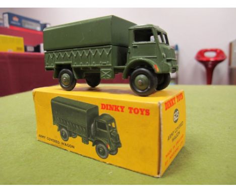 Dinky Toys No 623 Army Covered Wagon,  Overall good plus. Boxed. One end flap missing.
