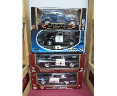 Four Window Boxed 1:18th Scale Diecast Police Cars, Road Legends #92107 Chevrolet Bel Air Police chief (1957), Road Legends #