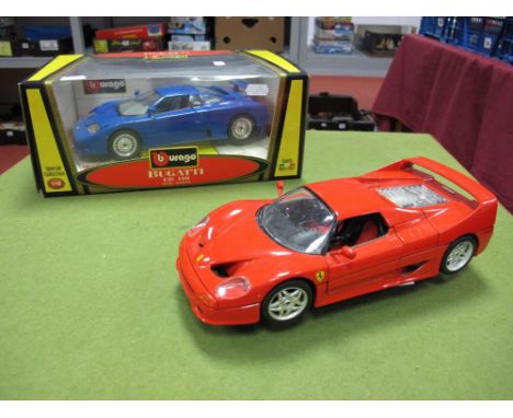 A Window Boxed Burago 1:18th Scale Diecast #30035 Bugatti EB110; together with an unboxed Burago 1:18 scale diecast Ferarri F