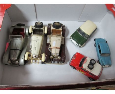 Six Diecast Vehicles, of varying scale and manufacturer including 1:18th scale Corgi Morris Mini Cooper 1275s MKI 'Rallye Mon