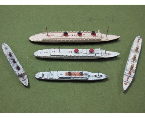 Five Both Pre and Post War Dinky Liners, Including Queen Mary and Empress of Britain, some with fatigue.