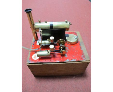 A Mid XX Century Bowman Live Steam Stationary Engine No. 122. Brass components, twin cylinder. In original wooden box and fac