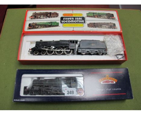 Two Boxed OO Gauge Steam Locomotives with Tenders, Bachman standard class 4 MT, 4-6-0 in BR weathered green #75027, and Hornb