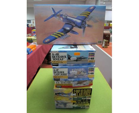 Six Boxed Hasegawa 1:48th Scale Plastic Aircraft Kits, including Kawasaki T-4 'J.A.S.D.F', F4V-7 Corsair 'French Navy' and A-