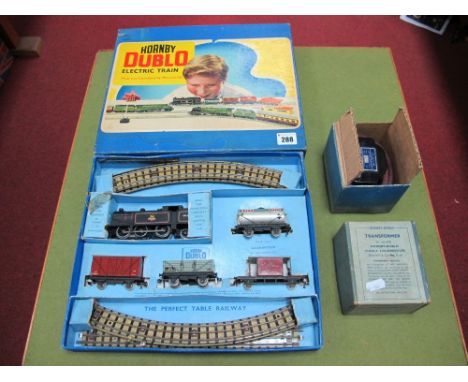 A Post War Hornby Dublo Three Rail Set, No. 6DG17- tank goods set in British rail livery, comprising of a 0-6-2 N2 tank with 