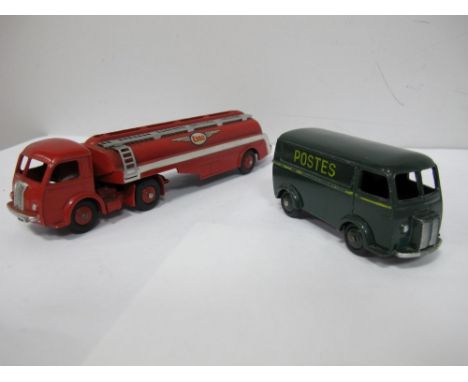 Two French Dinky Diecast Vehicles, No 25B Peugeot D3A- 'Posters' and No.320 panhard articulated panhard- 'Esso' both good/ go