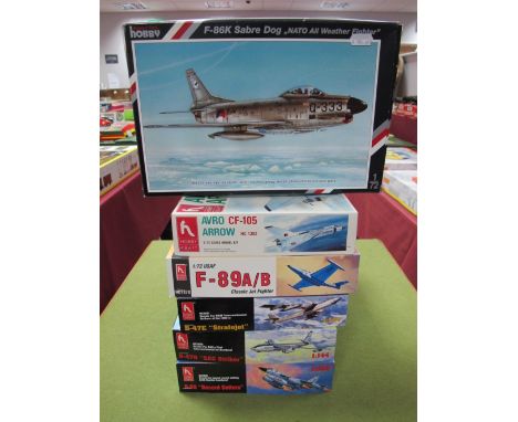 Five Boxed Hobbycraft Plastic Aircraft Kits, #HC1261 1:144th scale B-58 "Record Setters" appears complete with all parts, dec