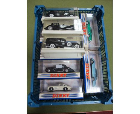 Seven Window Boxed Matchbox 'The Dinky Collection' 1:43rd Scale Diecast Vehicles, including 1955 Mercedes Benz 300SL Gull Win