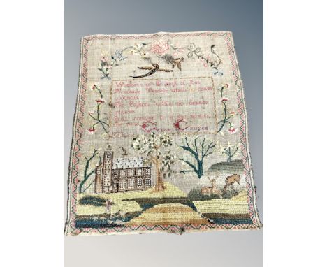 An 18th Century sampler, finely stitched by Eliza Cruden dated 1772, un-framed, 39 cm x 32 cm.
