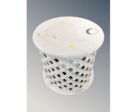 A ceramic cylindrical garden seat, height 40 cm 