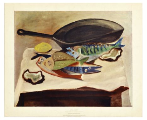 Original vintage art print poster titled Nature Morte Aux Poissons / Still Life with Fish - Artwork by Pablo Picasso (1881-19