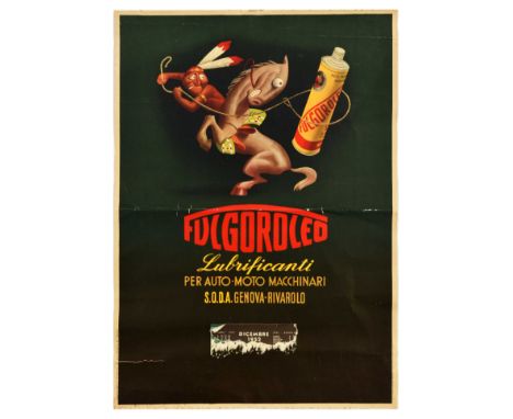 Original vintage advertising poster for Fulgoroleo lubricanti per auto-moto macchinari / lubricants for auto-motorcycle machi