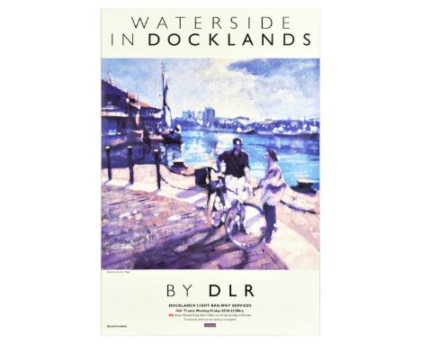 Original vintage London Transport travel poster advertising Docklands Light Railway Services - Illustration by Anne Magill fe