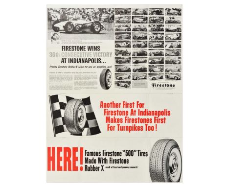 Original vintage advertising fold out brochure poster for Firestone tires – Firestone wins 36th Consecutive Victory at Indian