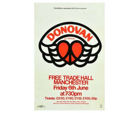 Original vintage advertising poster – Derek Block in association with Vic Lewis presents Donovan in concert – Free Trade Hall