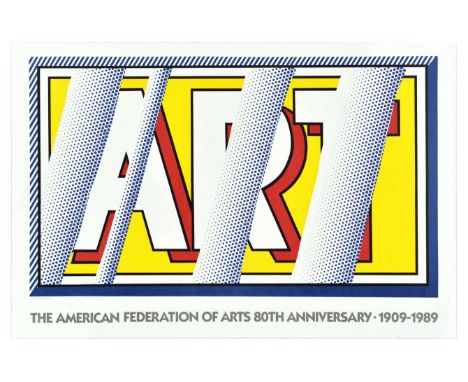 Original vintage advertising poster commemorating The American Federation of Arts 80th Anniversary 1909-1989, featuring a pop