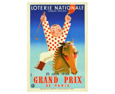 Original vintage advertising poster for the Loterie Nationale Tranche Speciale Grand Prix de Paris / French National Lottery 