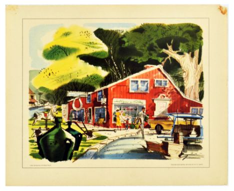 Original vintage travel advertising poster New England Antique Shop by United Air Lines, the poster features colourful illust