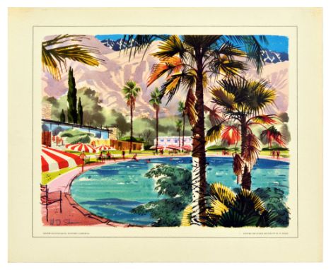 Original vintage travel advertising poster Winter Vaationland Southern California by United Air Lines, the poster features co
