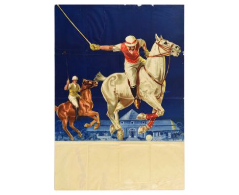 Original vintage sport poster for polo, featuring an illustration of a polo player on a white horse about to strike a ball in
