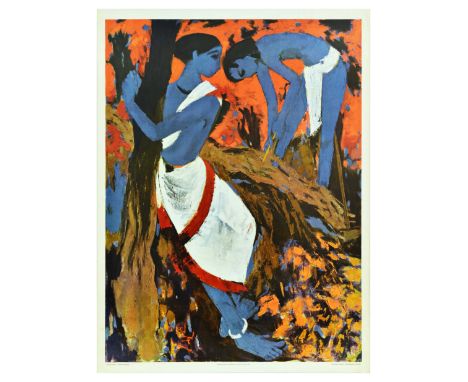 Set of 8 original vintage art posters of various artists. 1. Abstract Composition by an Indian painter and sculptor Shanti Da