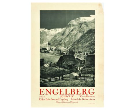 Original vintage travel poster for Engelberg, the poster features great illustration of an alpine town in Switzerland with qu