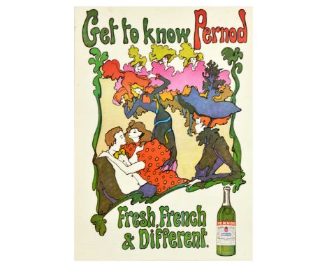 Original vintage advertising poster for an absinthe alcohol drink Pernod Fils - Get to know Pernod. Fresh, French &amp; Diffe