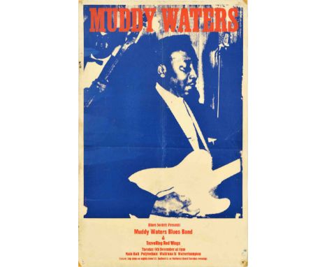 Original vintage concert advertising poster for Muddy Waters Blues Band &amp; Travelling Red Wings music concert Tuesday 8th 