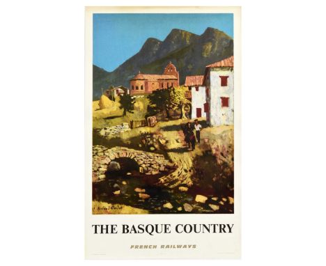 Original vintage travel advertising poster by French Railways – The Basque Country – featuring a great illustration by a Fren