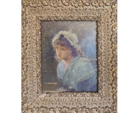 FRENCH SCHOOL 'Portrait of a Young Girl', oil on canvas, 20.5cm x 17cm, framed.