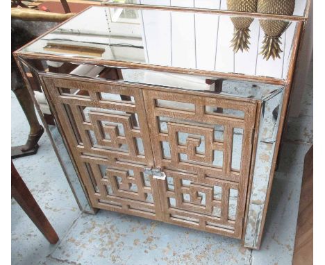 MIRRORED CUPBOARD, two doors to front with internal shelf, 79cm x 40cm x 76cm H.